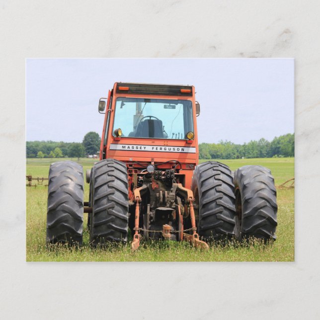 Old Massey Cab Model Tractor In A Field Postcard (Front)
