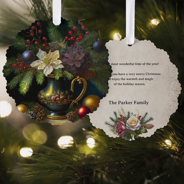Old Master Painting Style Christmas Still Life Ornament Card (Creator Uploaded)