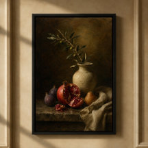 Old Master Style Pomegranate Still Life Framed Can