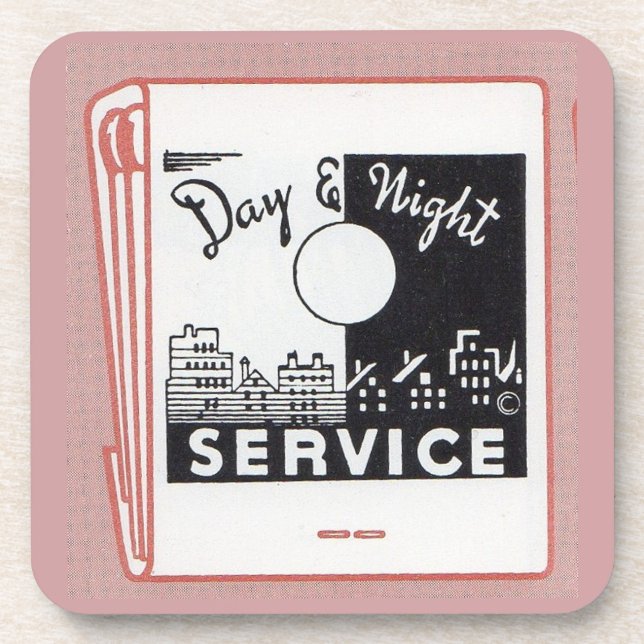 old matchbook cover Day & Night Service Beverage Coaster (Front)
