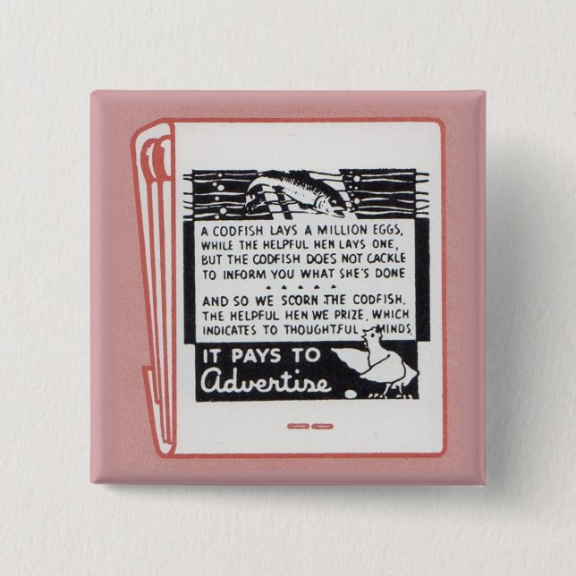 old matchbook cover It Pays to Advertise Button (Front)