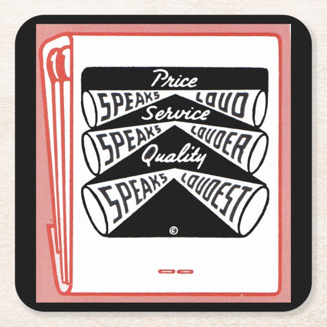 old matchbook cover Price Speaks Loud Square Paper Coaster (Front)
