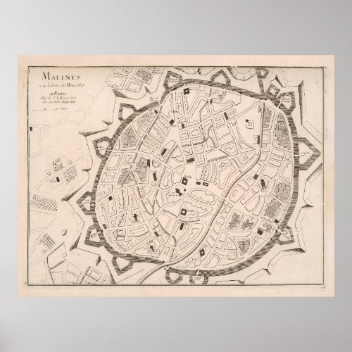 Old Mechelen Belgium Map 1742 Poster