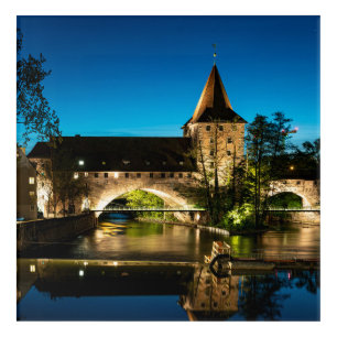 Old medieval bridge at night in Nuremberg Acrylic Print