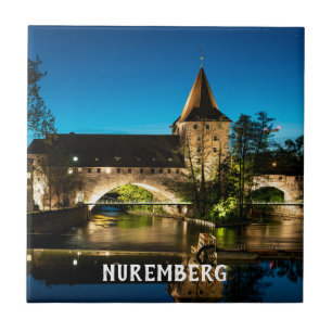 Old medieval bridge at night in Nuremberg Ceramic Tile