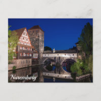 Old medieval bridge at night in Nuremberg, German