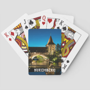 Old medieval bridge at night in Nuremberg Poker Cards