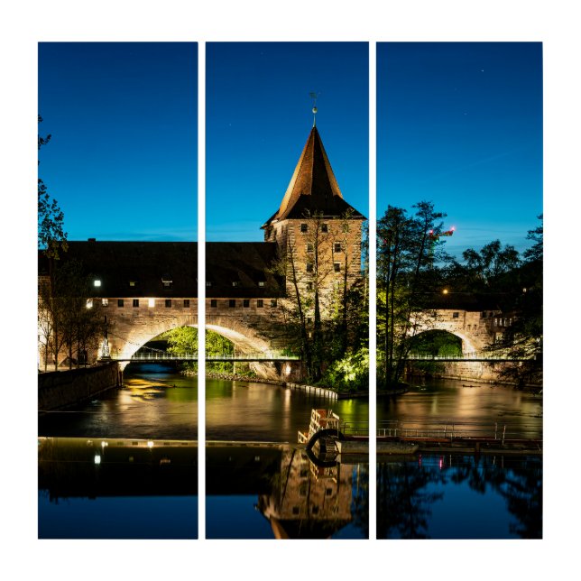 Old medieval bridge at night in Nuremberg Triptych (Front)