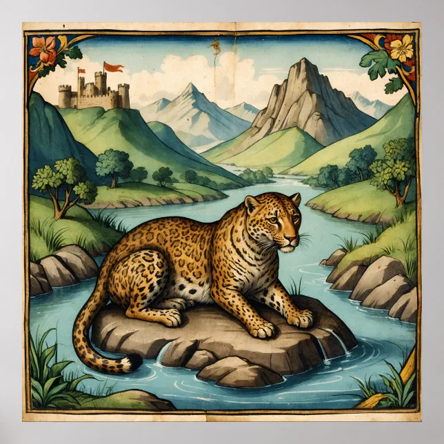 Old Medieval Leopard in Nature Art Poster | Zazzle