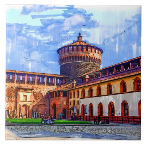 Old medieval Sforza Castle Milan Italy Ceramic Tile