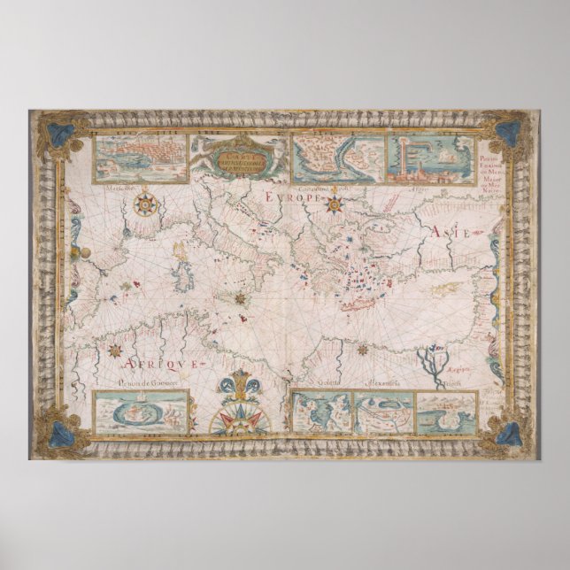 Old Mediterranean sea map Poster (Front)