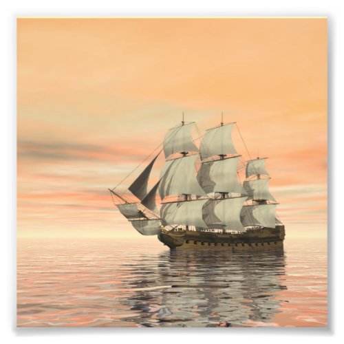Old merchant ship on the ocean _ 3D render Photo Print