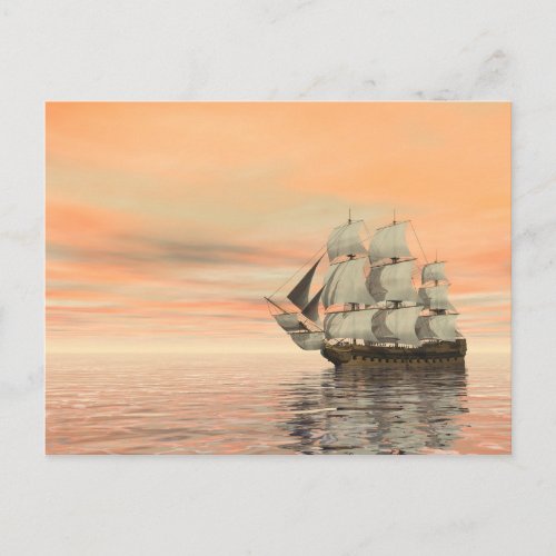 Old merchant ship on the ocean _ 3D render Postcard