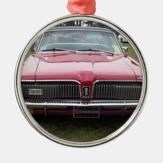 Old Mercury Cougar red Classic antique car Metal Ornament (Front)