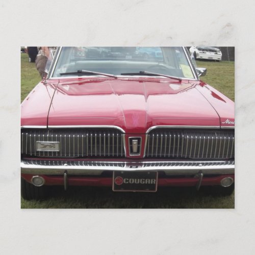 Old Mercury Cougar red Classic antique car Postcard