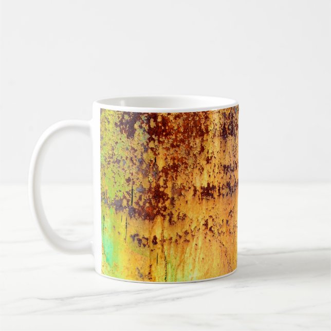 Old metal iron rust background and texture,  metal coffee mug (Left)