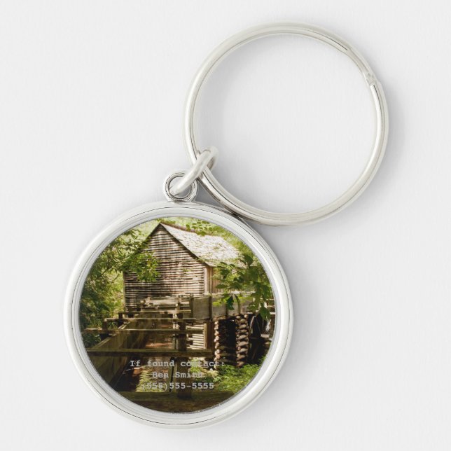 Old Mill and Waterwheel Personalized Keychain (Front)