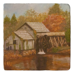 Old Mill In Autumn Painting Trivet