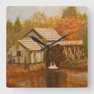Old Mill In Autumn Square Wall Clock