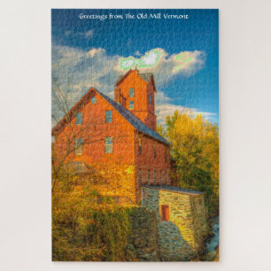 Old Mill in Vermont .Christmas Greetings Jigsaw Pu Jigsaw Puzzle