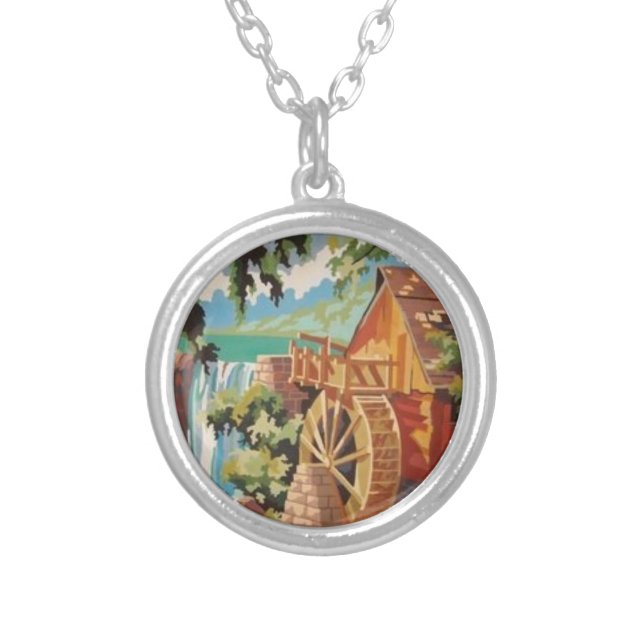 Old Mill Wheel PBN Scene Necklace (Front)