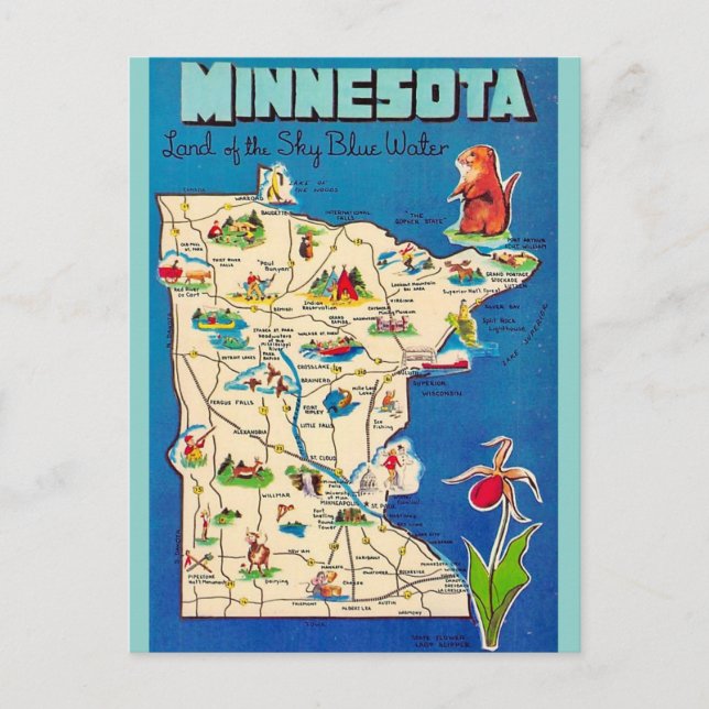Old Minnesota Map Postcard (Front)