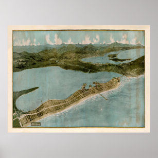 Old Mission Beach CA Map (1915) Vintage San Diego  Poster