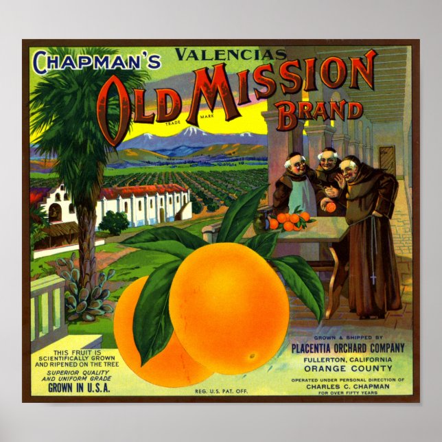 Old Mission Brand Orange Fruit Crate Label Poster (Front)