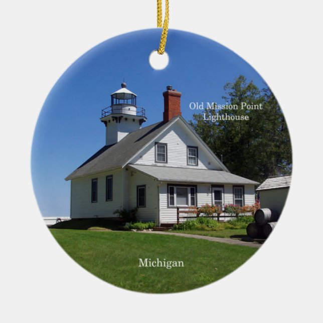 Old Mission Point Lighthouse circle ornament (Front)