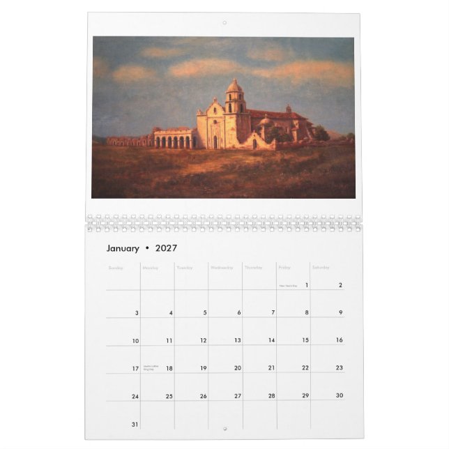 Old Mission San Luis Rey de Francia Calendar (Jan 2027)
