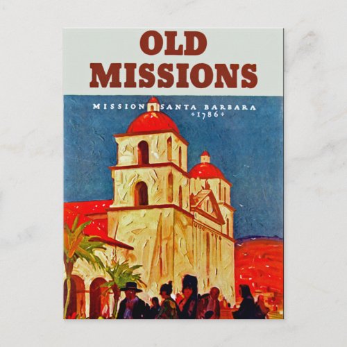 Old Missions  Santa Barbara Postcard