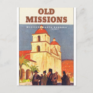 Old Missions Santa Barbara Vintage Travel Poster Postcard