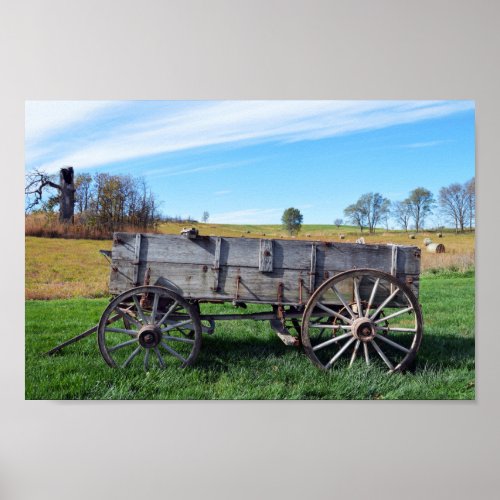 Old Missouri Farm Wagon in Hay Field Poster