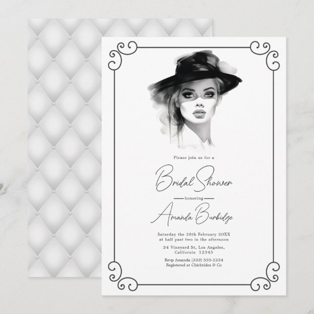 Old Money Aesthetic Black and White Bridal Shower Invitation (Front/Back)