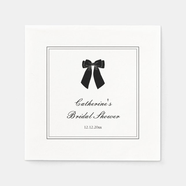 Old Money Aesthetic Black and White Bridal Shower Napkins (Front)