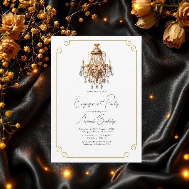 Old Money Aesthetic Black & Gold Engagement Party Invitation (Old Money Aesthetic Black & Gold Engagement Party Invitation)