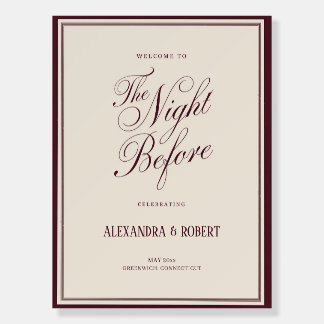 Old Money Aesthetic Burgundy Rehearsal Dinner Sign