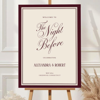 Old Money Aesthetic Burgundy Rehearsal Dinner Sign