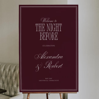 Old Money Aesthetic Burgundy Rehearsal Dinner Sign