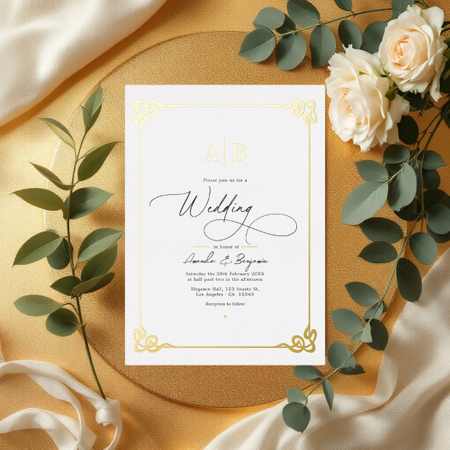 Old Money Aesthetic Gold and Ivory Wedding Foil Invitation (Old Money Aesthetic Gold and Ivory Wedding Foil Invitation)
