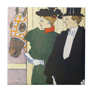 Old Money Aesthetic Vintage Horse Racing Print Ceramic Tile