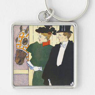 Old Money Aesthetic Vintage Horse Racing Print Keychain
