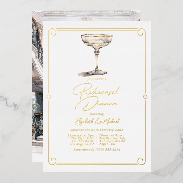 Old Money Aesthetic Wedding Rehearsal Dinner Foil Invitation (Front/Back)