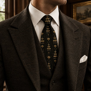 Old Money Art Deco Champagne Tower Gold Neck Tie