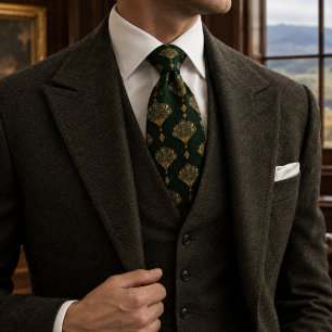 Old Money Art Deco Peacock Feather Emerald Neck Tie