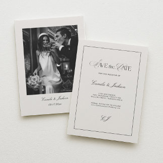 Old Money Black and Ivory Wedding Save the Date Invitation