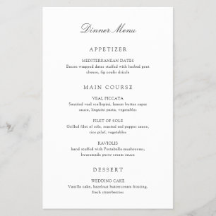 Old Money Black and White Classic Wedding Menu Flyer