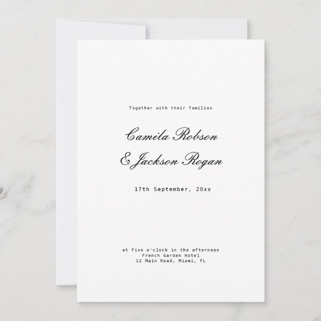 Old Money Black and White Wedding  Invitation (Front)