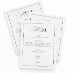 Old Money Black and White Wedding Menu Card<br><div class="desc">This Personalized Elegant Old Money Black and White Wedding Menu brings timeless sophistication to your celebration. Designed to complement a black and white wedding, it offers a refined layout perfect for showcasing your courses. These wedding menus blend classic charm with modern minimalism, making them ideal for couples seeking wedding menu...</div>