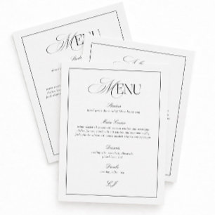 Old Money Black and White Wedding Menu Card